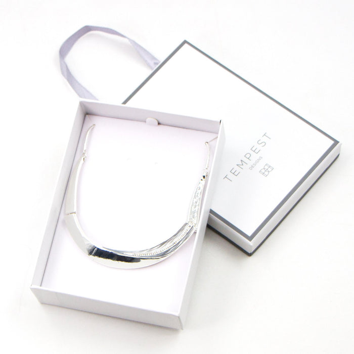 Contemporary collar style necklace with enamel and crystals