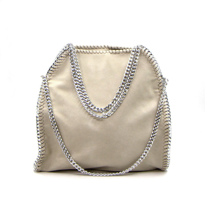 Stylish designer style matt PU handbag with curb chain handle Designer style PU bag handbag with curb chain edging and handles