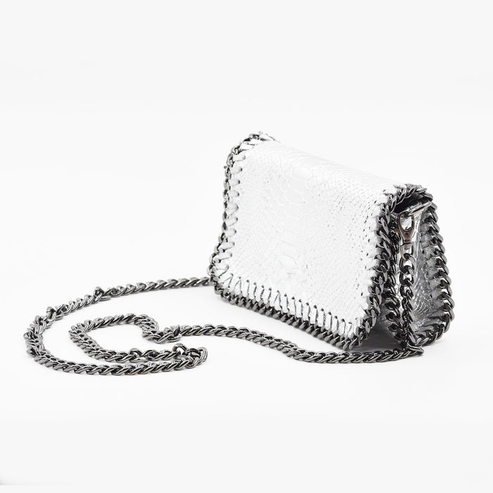 Italian real leather snake print clutch bag with crossbody chain