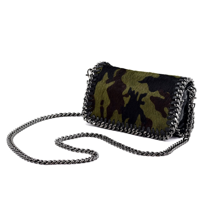 Italian real leather and horse hair clutch bag with crossbody chain