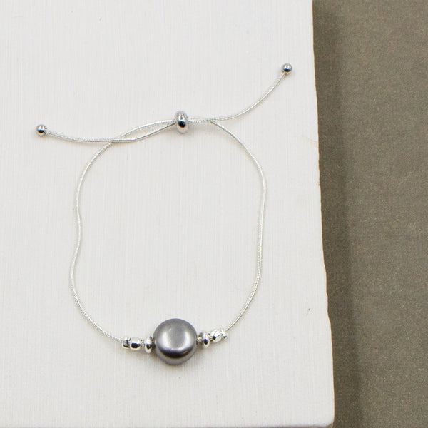 Grey faux pearl delicate friendship bracelet