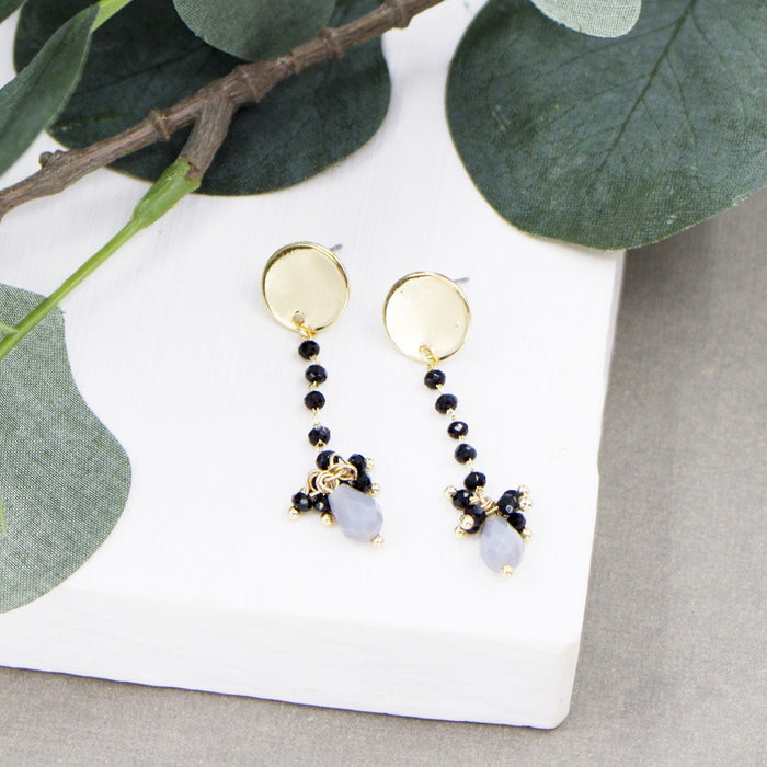 Little beaded dangly earrings with gold plated disc post