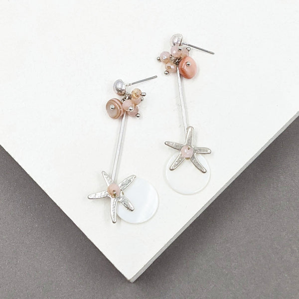 Little starfish and shell dangle earrings