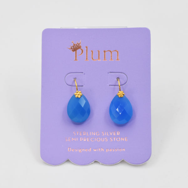 Semi precious blue chalcedony gold plated sterling silver earrings