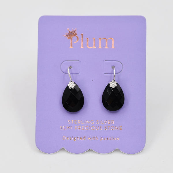Semi precious black onyx sterling silver earrings