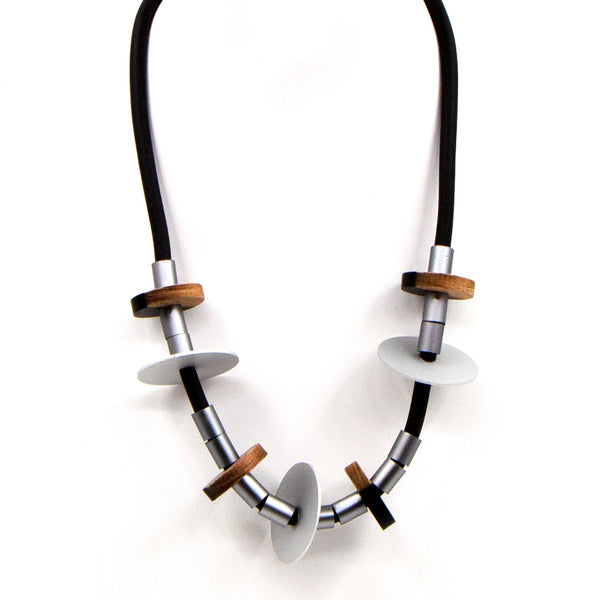Contemporary disc and tube necklace