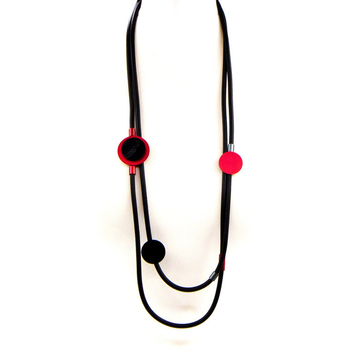 Lightweight neoprene necklace with red disc accents