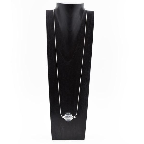 Contemporary long necklace with clear resin component