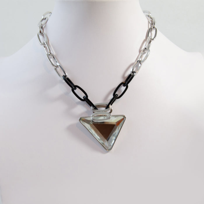 Statement chain necklace with triangle crystal pendant
