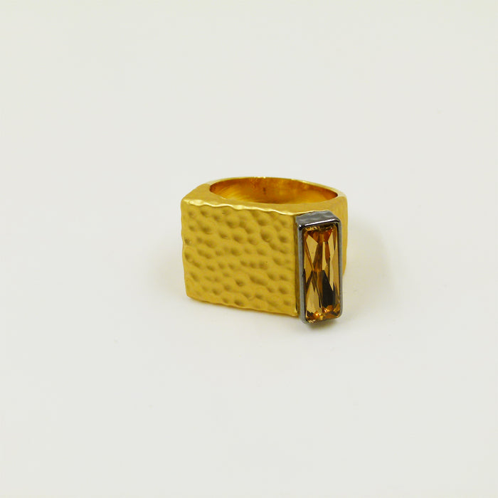 Textured chunky ring with baguette crystal