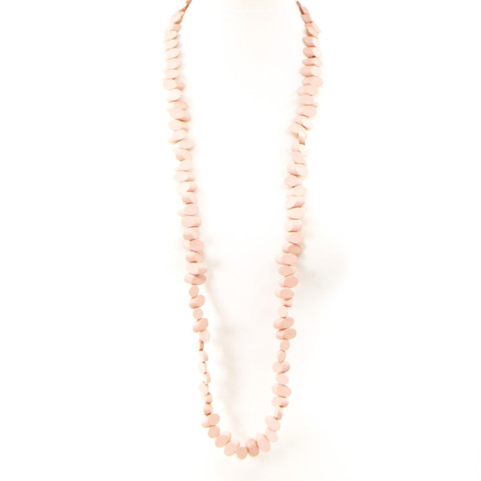 Long soft pink wooden beaded necklace