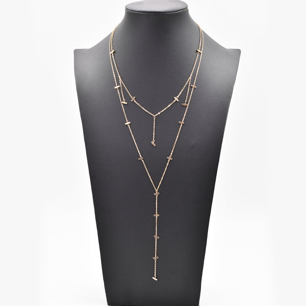 Gold double layer Y-shape necklace with little nuggets