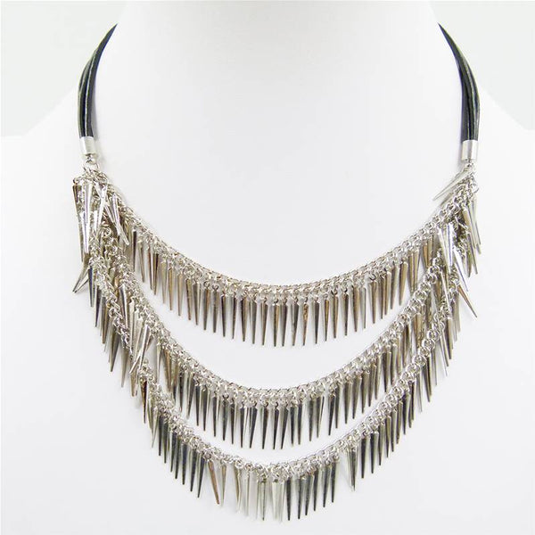 Triple layer silver necklace