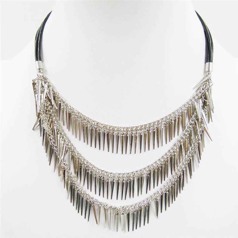 Triple layer silver on sale necklace