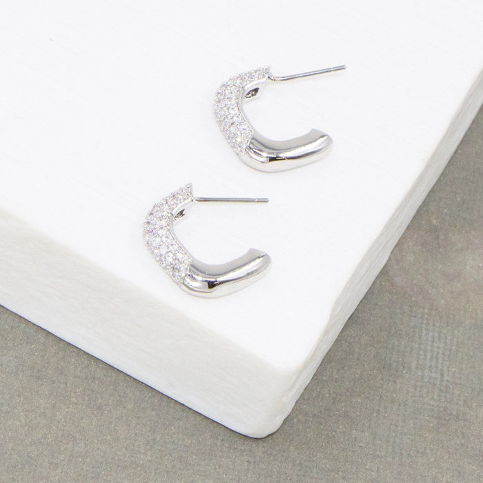 Cubic zirconia section square hoop earrings
