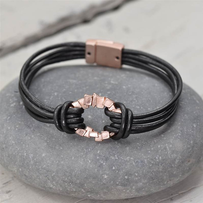 Mosiac style feature multistrand leather bracelet with magnetic clasp